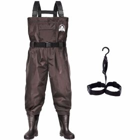 UPGRADE Fishing Waders for Men&Women with Boots Waterproof;  Nylon Chest Wader with PVC Boots & Hanger Brown (Color: Brown, size: Men 9/Women 11)